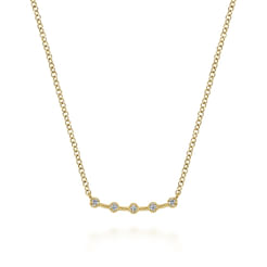 14K Yellow Gold Diamond Stations Curved Bar Necklace