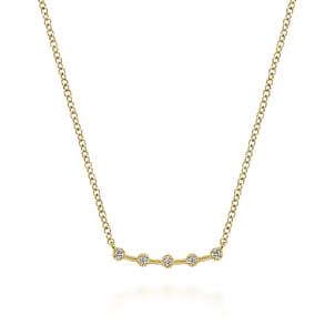 14K Yellow Gold Diamond Stations Curved Bar Necklace