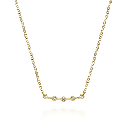 14K Yellow Gold Diamond Stations Curved Bar Necklace