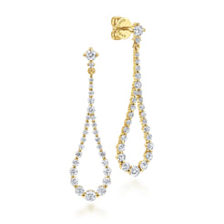 14K Yellow Gold Diamond Stud Drop Earrings
