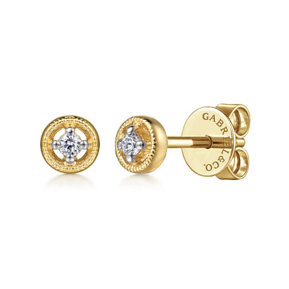 14K Yellow Gold Diamond Stud Earrings