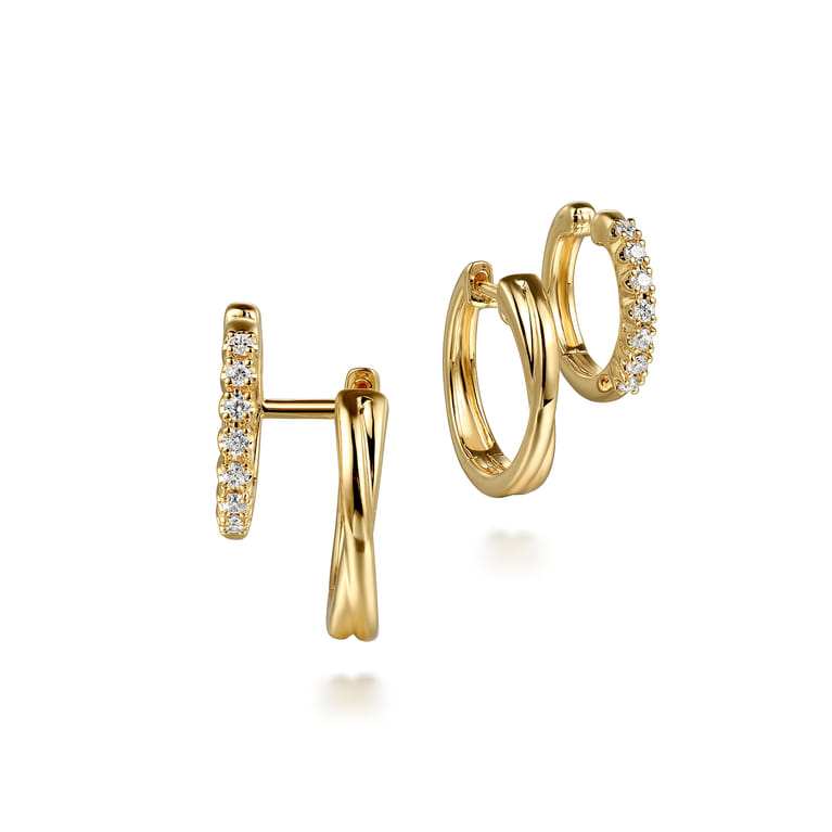 14K Yellow Gold Diamond Stuggies Earrings - 0.2 ct - Shot 1
