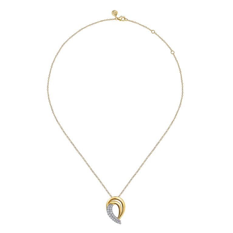 14K Yellow Gold Diamond Swirl Pendant Necklace - 0.5 ct - Shot 2