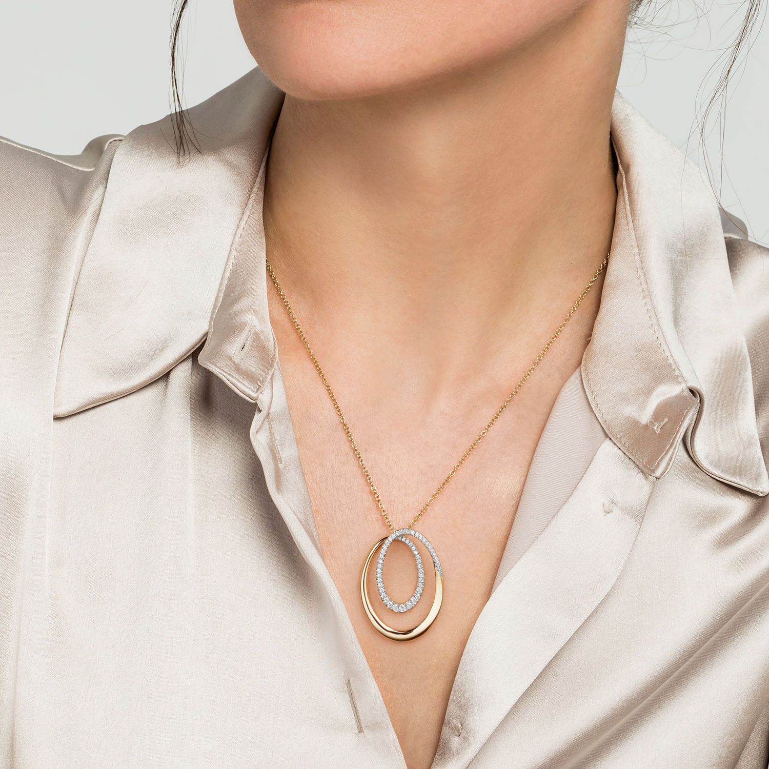 14K Yellow Gold Diamond Swirl Pendant Necklace