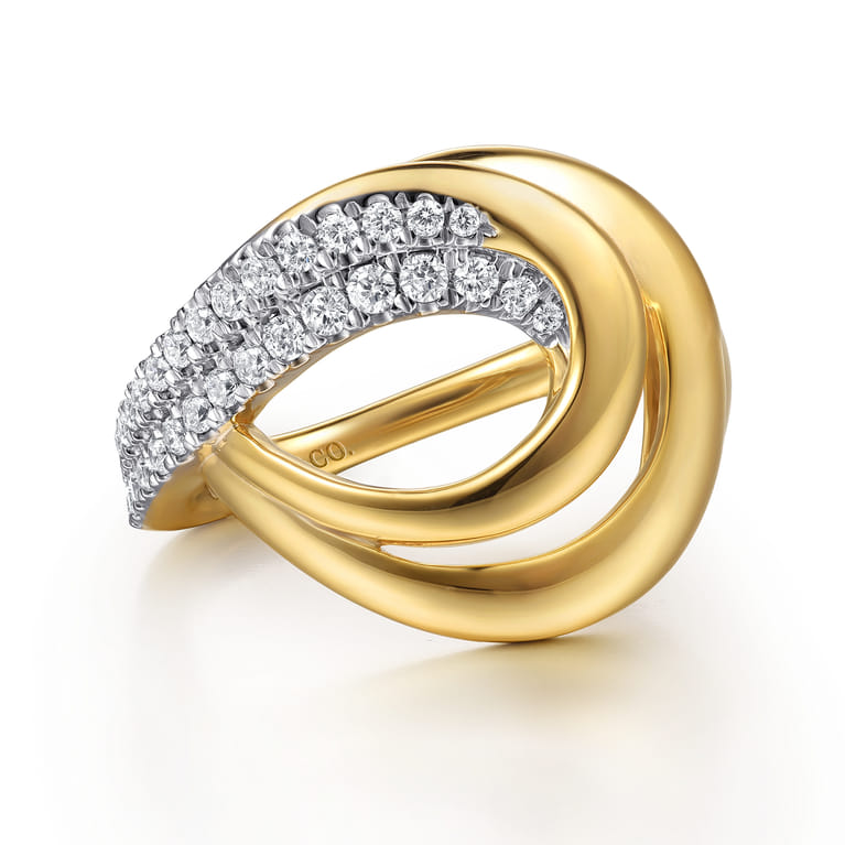 14K Yellow Gold Diamond Swirl Ring - 0.3 ct - Shot 1