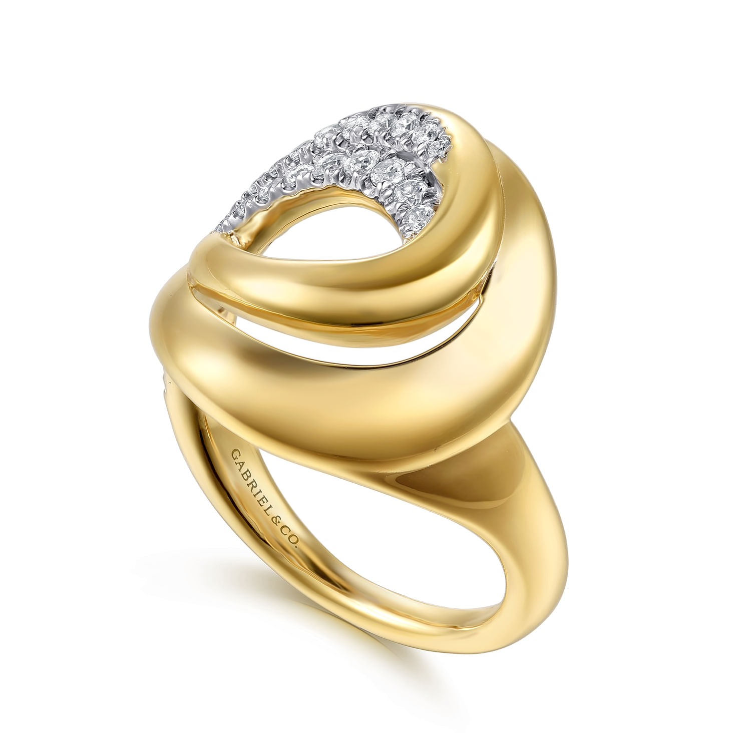 14K Yellow Gold Diamond Swirl Ring
