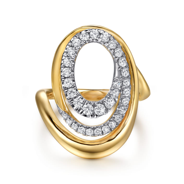 14K Yellow Gold Diamond Swirl Ring - 0.5 ct - Shot 1