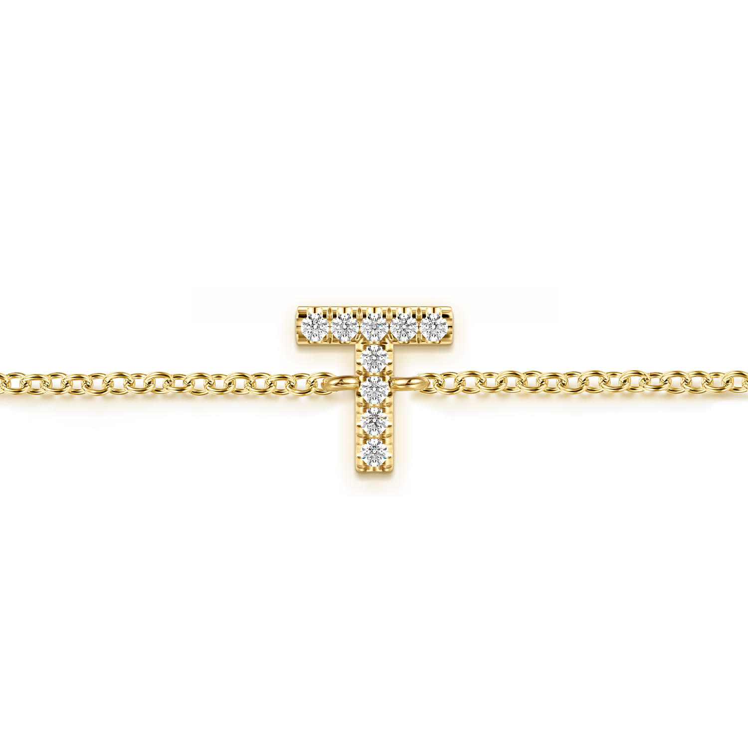 14K Yellow Gold Diamond T Initial Chain Bracelet - 0.05 ct - Shot 2