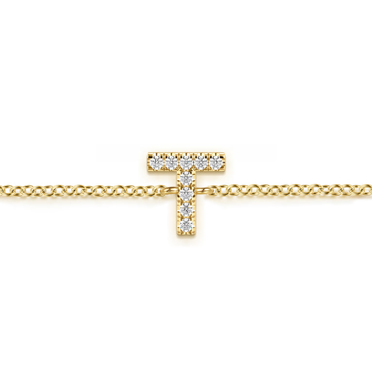 14K Yellow Gold Diamond T Initial Chain Bracelet - 0.05 ct - Shot 2