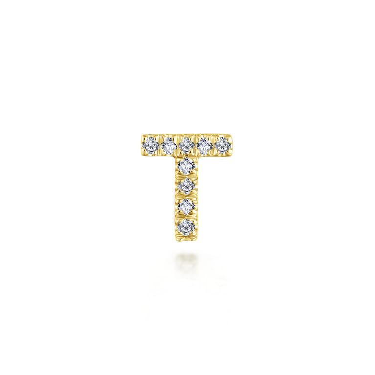 14K Yellow Gold Diamond T Initial Locket Charm - 0.04 ct - Shot 1