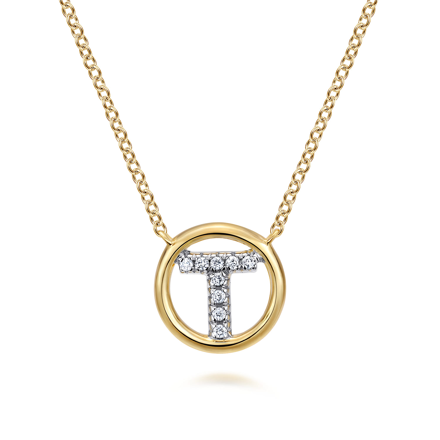 14K Yellow Gold Diamond T Initial Pendant Necklace - 0.05 ct - Shot 1