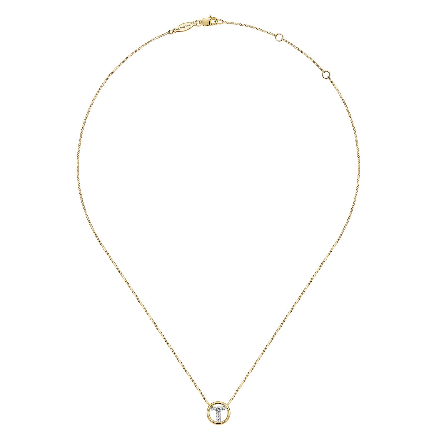 14K Yellow Gold Diamond T Initial Pendant Necklace - 0.05 ct - Shot 2