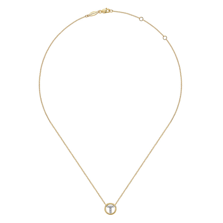 14K Yellow Gold Diamond T Initial Pendant Necklace - 0.05 ct - Shot 2