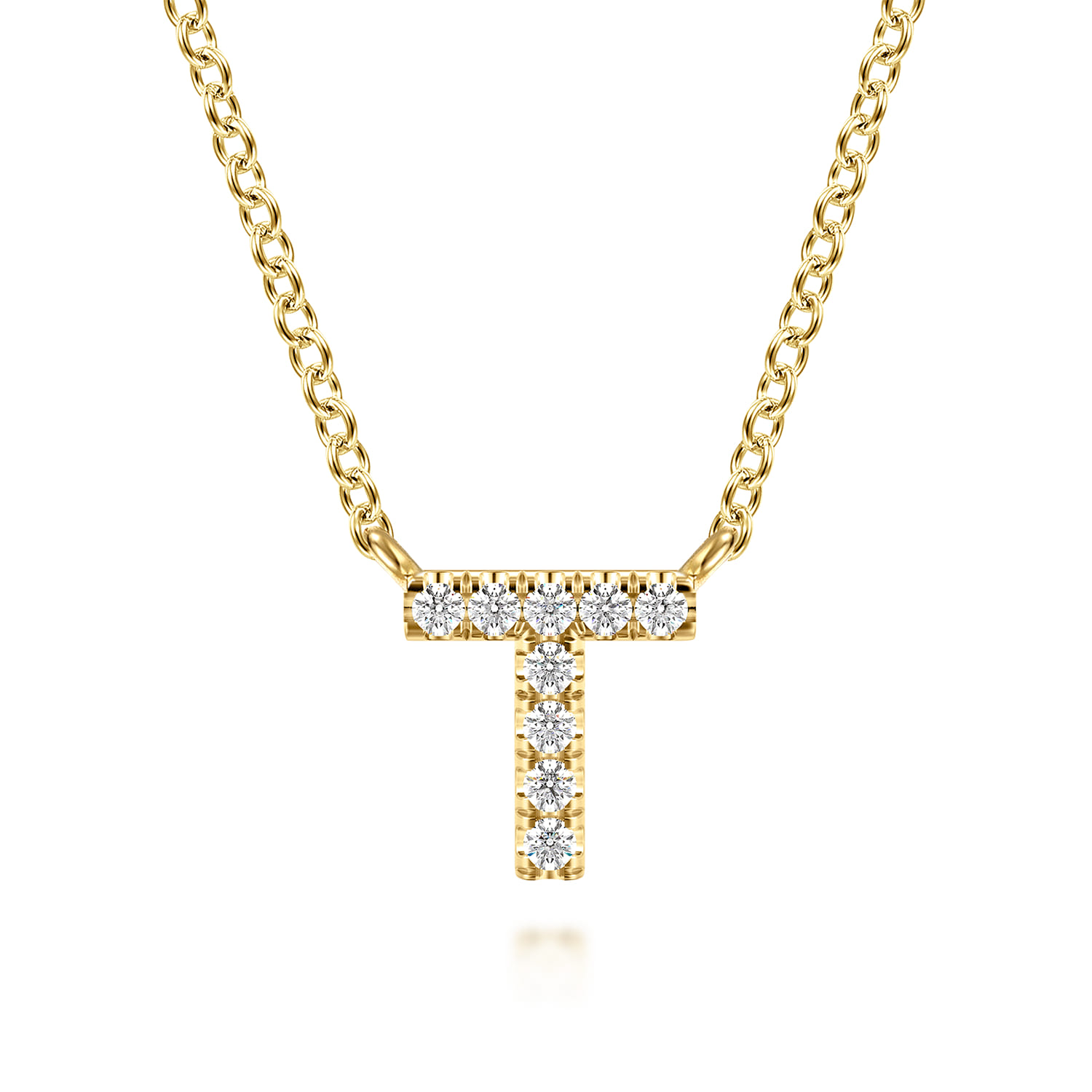 14K Yellow Gold Diamond T Initial Pendant Necklace - 0.05 ct - Shot 1