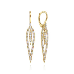 14K Yellow Gold Diamond Teardrop Earrings with Center Drops