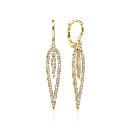 14K Yellow Gold Diamond Teardrop Earrings with Center Drops