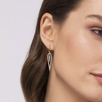 14K Yellow Gold Diamond Teardrop Earrings with Center Drops