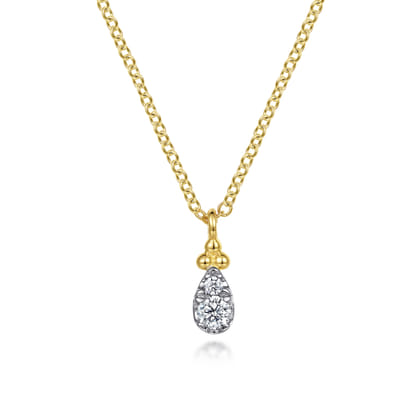 14K Yellow Gold Diamond Teardrop Pendant Necklace-Bujukan