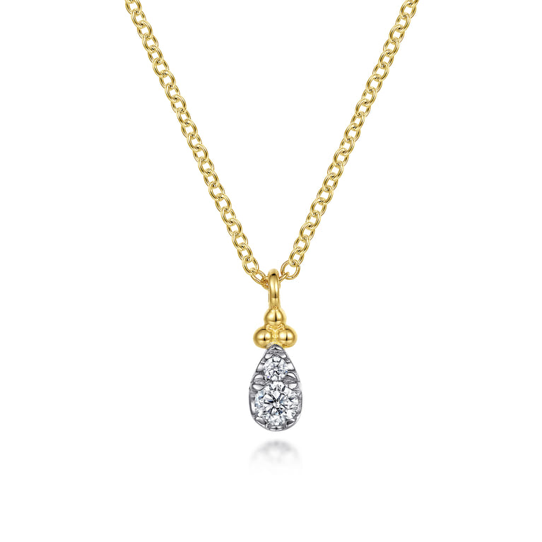 14K Yellow Gold Diamond Teardrop Pendant Necklace-Bujukan - 0.1 ct - Shot 1