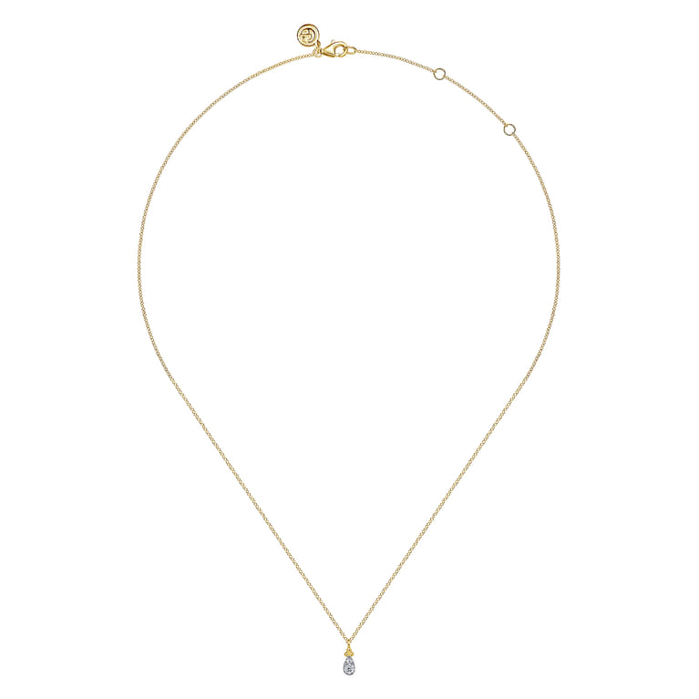 14K Yellow Gold Diamond Teardrop Pendant Necklace-Bujukan - 0.1 ct - Shot 2