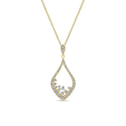 14K Yellow Gold Diamond Teardrop Pendant Necklace