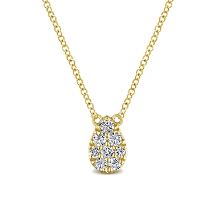 14K Yellow Gold Diamond Teardrop Pendant Necklace