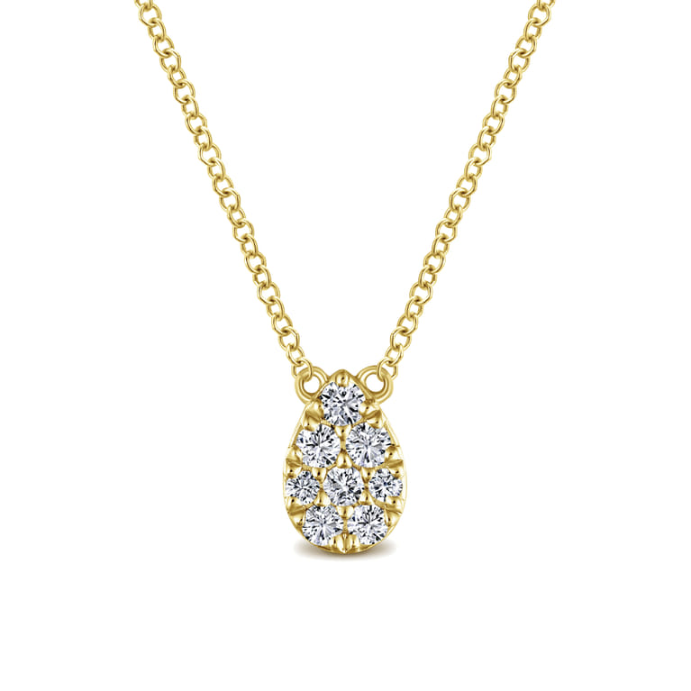 14K Yellow Gold Diamond Teardrop Pendant Necklace - 0.09 ct - Shot 1