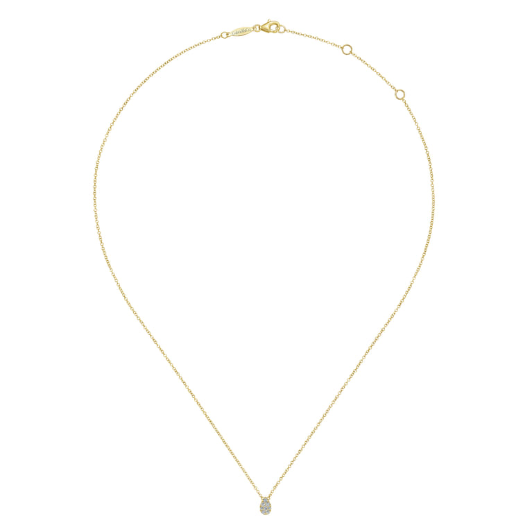 14K Yellow Gold Diamond Teardrop Pendant Necklace - 0.09 ct - Shot 2