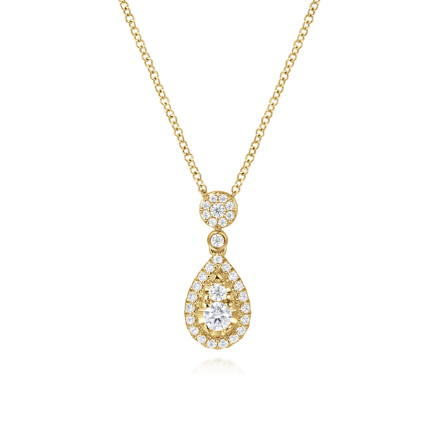 14K Yellow Gold Diamond Teardrop Pendant Necklace - 0.42 ct - Shot 1