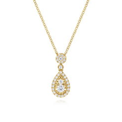 14K Yellow Gold Diamond Teardrop Pendant Necklace