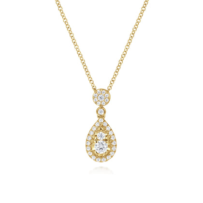 14K Yellow Gold Diamond Teardrop Pendant Necklace