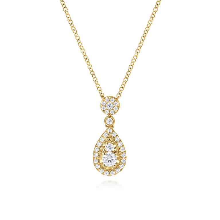 14K Yellow Gold Diamond Teardrop Pendant Necklace - 0.42 ct - Shot 1