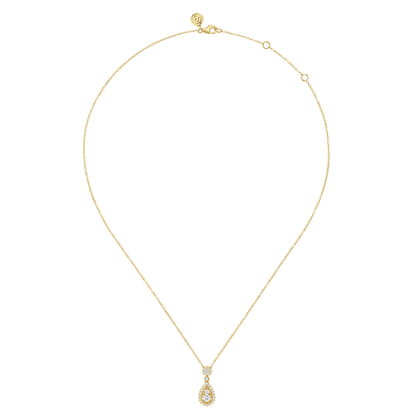 14K Yellow Gold Diamond Teardrop Pendant Necklace