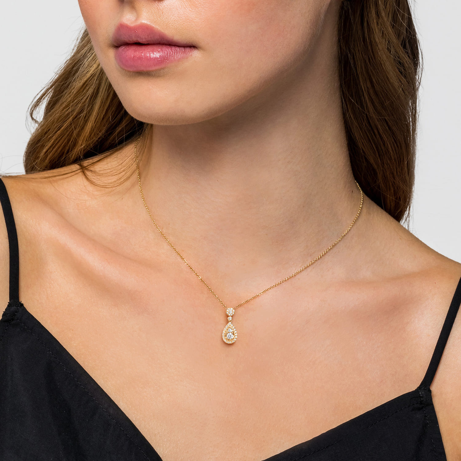 14K Yellow Gold Diamond Teardrop Pendant Necklace - 0.42 ct - Shot 3