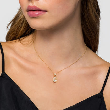 14K Yellow Gold Diamond Teardrop Pendant Necklace