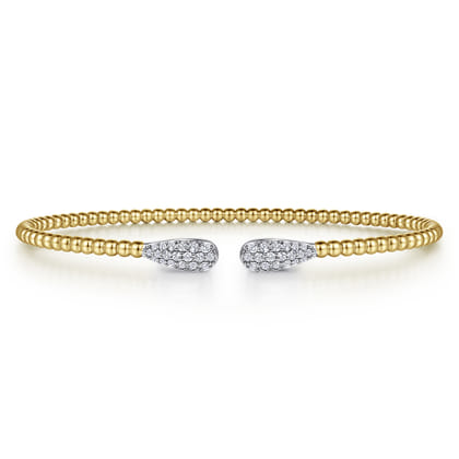 14K Yellow Gold Diamond Teardrops Open Bangle Bracelet-Bujukan