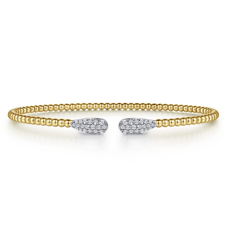 14K Yellow Gold Diamond Teardrops Open Bangle Bracelet-Bujukan - 0.3 ct - Shot 1