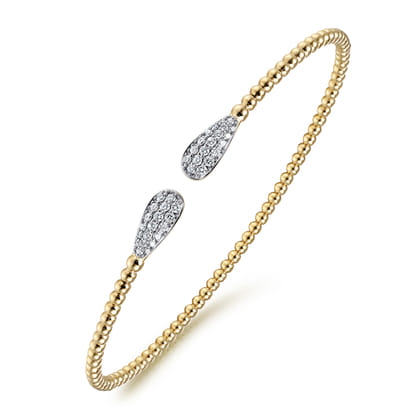 14K Yellow Gold Diamond Teardrops Open Bangle Bracelet-Bujukan