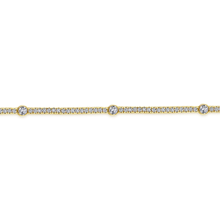 14K Yellow Gold Diamond Tennis Bracelet with Bezel Set Diamond Stations - 1.3 ct - Shot 2
