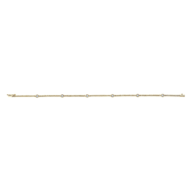 14K Yellow Gold Diamond Tennis Bracelet with Bezel Set Diamond Stations - 1.3 ct - Shot 3