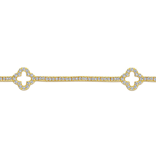 14K Yellow Gold Diamond Tennis Bracelet with Clover Stations - 1.45 ct - Shot 2