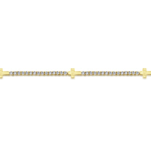 14K Yellow Gold Diamond Tennis Bracelet with Cross Stations