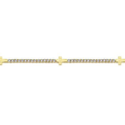 14K Yellow Gold Diamond Tennis Bracelet with Cross Stations