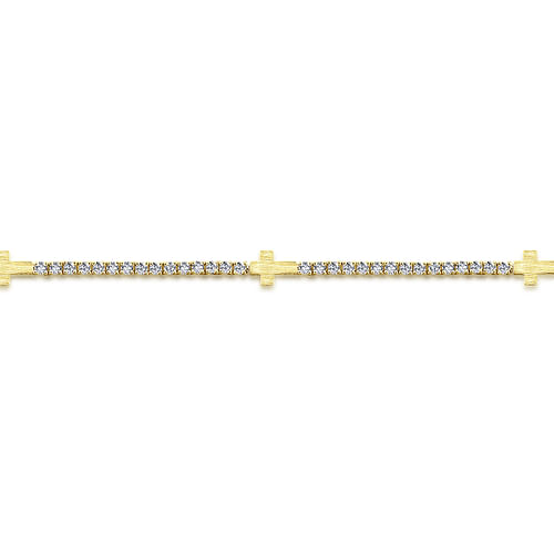 14K Yellow Gold Diamond Tennis Bracelet with Cross Stations - 1.35 ct - Shot 2