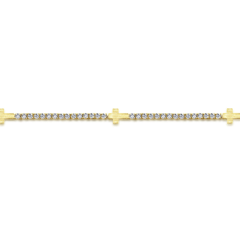 14K Yellow Gold Diamond Tennis Bracelet with Cross Stations - 1.35 ct - Shot 2