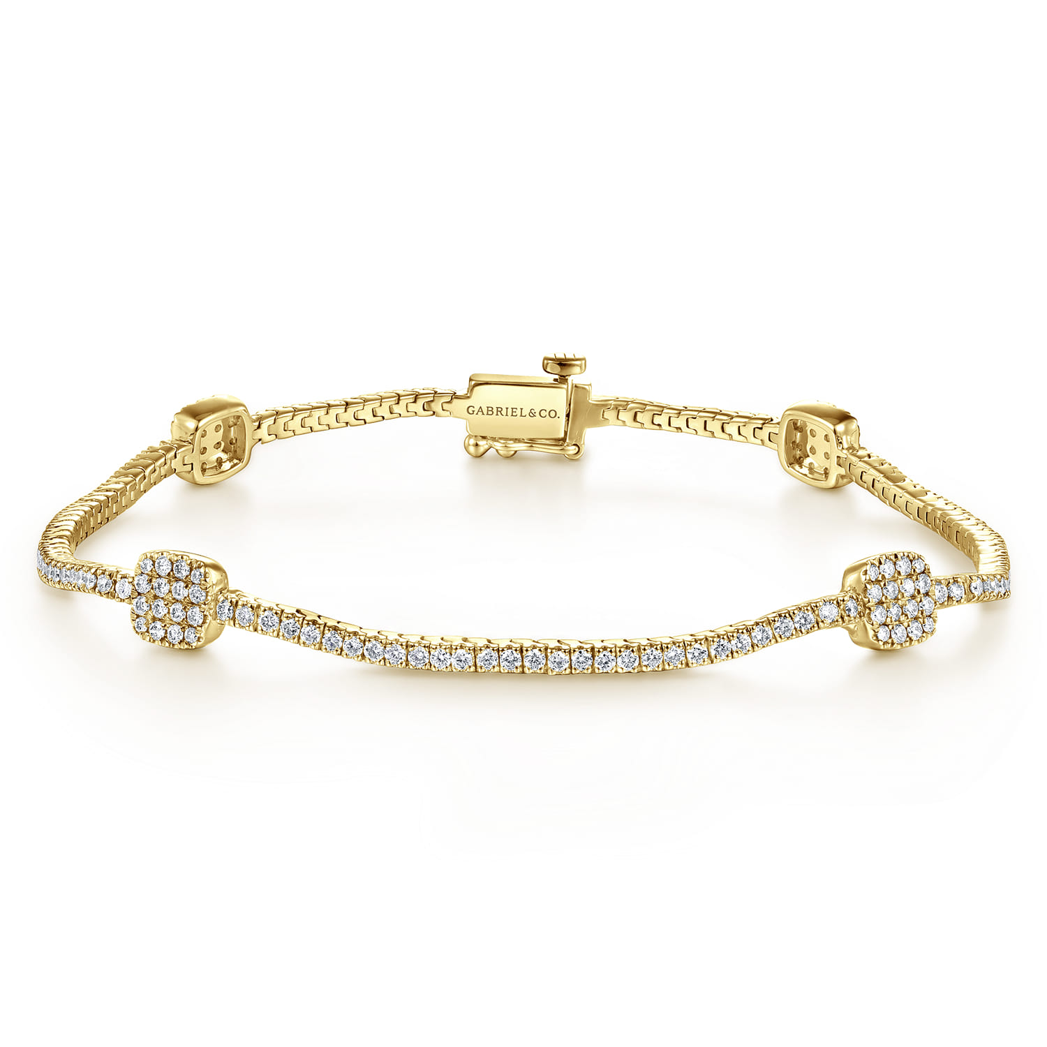 14K Yellow Gold Diamond Tennis Bracelet with Diamond Cube Stations - 1.25 ct - Shot 1