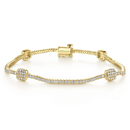 14K Yellow Gold Diamond Tennis Bracelet with Diamond Cube Stations