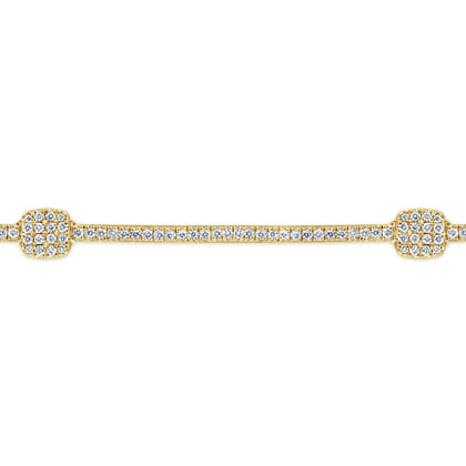 14K Yellow Gold Diamond Tennis Bracelet with Diamond Cube Stations