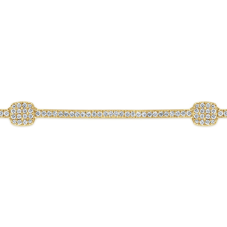 14K Yellow Gold Diamond Tennis Bracelet with Diamond Cube Stations - 1.25 ct - Shot 2