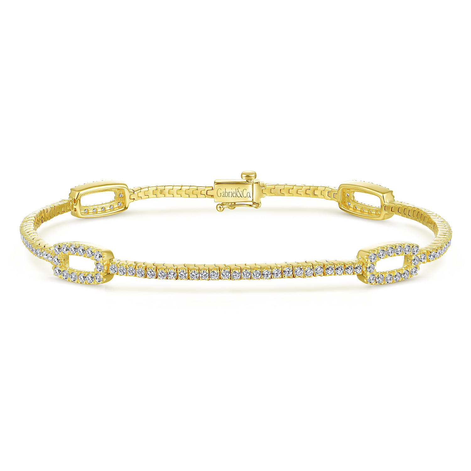 14K Yellow Gold Diamond Tennis Bracelet with Rectangular Stations - 1.4 ct - Shot 1